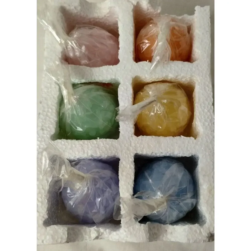 6 Vintage Egg-Shaped Wax Candles Textured Beautiful
